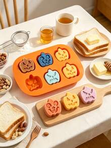 1pc Halloween Pumpkin Silicone Baking Mold, 6-Cavity Multi-Expression Pumpkin Mold, Themed Baking Tray, Suitable For Chocolate, Candy, Cake, Jelly, Pudding, Used For Halloween Party Dessert Table, Home Kitchen Baking And Dessert Decoration - Multicolor - View 1