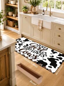 1pc Cow Print Kitchen Mat, Fun Holiday Style, Suitable For Autumn Party, Bathroom, Room, Kitchen, Sink Area And Home Holiday Decor, Foot Mat, Pet Mat - Multicolor - View 13