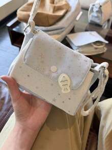 Niche Design Fashion Solid Color Mini Square Bag For Women, Versatile Textured Quilted Chain Crossbody Bag For Outings, Shopping And Commuting - Baby Blue - View 5