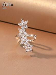 Hihho 1pc Galaxy Style Rhinestone Floral Cluster Ear Cuff, C-Shaped Ear Clip, No Piercing Required, Women's Party Atmosphere Ear Jewelry, Daily Accessory - Ear Cuff - View 11