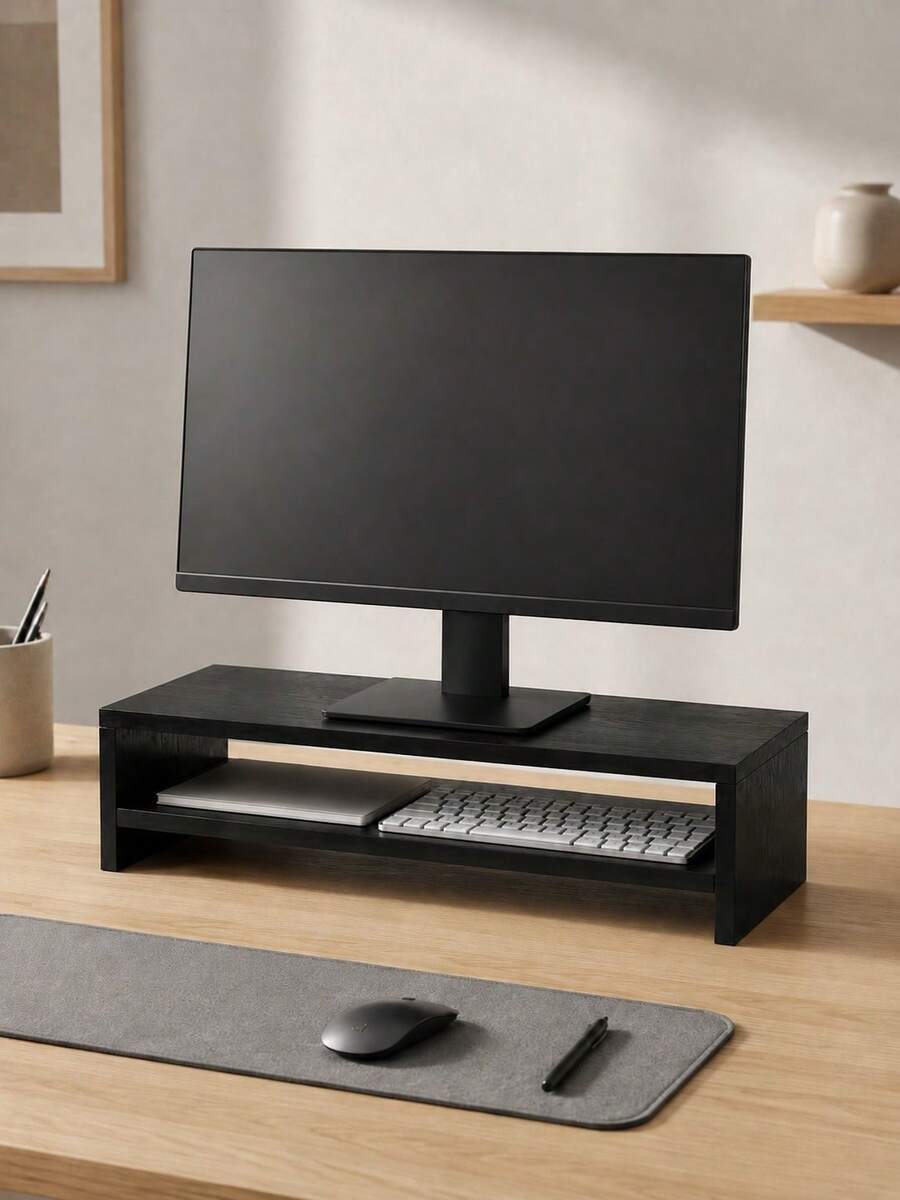 1pc 2-Tier Screen Stand, Modern Office Furniture Desktop Storage Rack With Open Storage Space, Gaming Monitor And Laptop Stand, Space-Saving Home Office, Study, Gaming Desk, Bedroom Computer Monitor Stand - Multicolor - View 1
