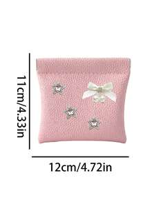 Cute Star Bow‑Pearl Decor Self-Closing Wallet Passport Document Holder Data Cash Storage Bag Cosmetic Bag Vacation Travel Essentials Accessories - Multicolor - View 11