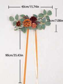 2 Pcs Terracotta Fall Wedding Artificial Aisle Pew Flowers For Chair Decorations,Church,Ceremony , Ribbons, Party Outdoor Decor - Terracotta - View 4
