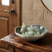 9.5" Wabi-Sabi Decorative Bowl, Irregular Moss Green Glazed Ceramic Catchall Bowl For Keys And Wallet, Stone Texture Centerpiece Table Bowl For Entryway, Living Room And Coffee Table Decor - Painted - View 7