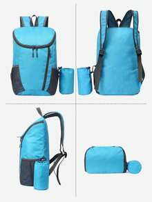 1pc Portable Multi-Function Sports Backpack, Foldable Lightweight Waterproof Nylon Storage Bag For Men Outdoor Camping Hiking Travel - Baby Blue - View 5