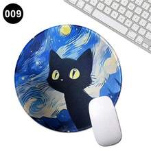 1pc Round Cute Black Cat Print Mouse Pad, Rubber Non-Slip Desk Mat, Heat Transfer High Definition Waterproof Washable Smooth Gaming Office Mouse Pad, Multiple Cartoon Cat Patterns Available, Stitched Edge Wear-Resistant Cute Desk Decor - View 11