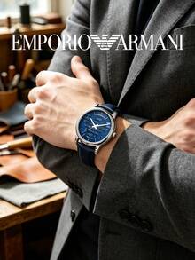 Armani 男士自動機械錶 磨砂鋼錶殼 藍色鏤空錶盤 柔軟皮革錶帶 畢業禮物與里程碑慶祝適用 - 均碼 - 查看 2