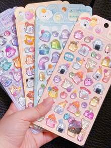 1/4pcs Laser Holographic 3D Embossed Solid Resin Stickers DIY Craft Material Sticker Art - Multicolor - View 4