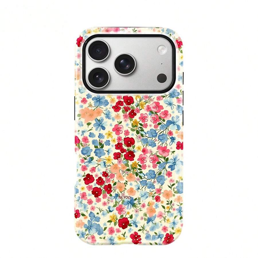 Koolife 1pc Floral Print Phone Case, 2-In-1 Glossy Hard Shell, PC+TPU Material, Scratch-Resistant Shockproof Protective Case, Compatible With IPhone 11, 12, 13, 14, 15, 16, 17/Pro/ProMax - Multicolor - View 1