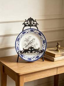 Vintage Ornate Iron Plate Display Stand Decorative Dish Holder Retro Scrollwork Easel For Picture Photo Frame Desktop Vanity Cabinet Tabletop Home Ornament Housewarming Gift - Retro - View 2