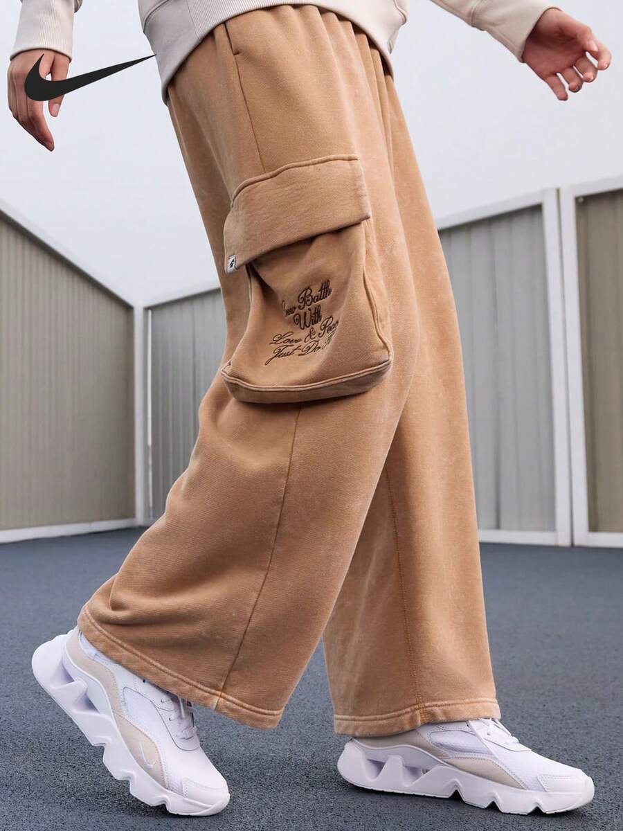 Celana Panjang Rajut Tebal Model Lebar Wanita Nike Authentic Baru dengan Kantong Besar HQ4751-202 - HQ4751-202 - View 1
