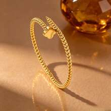 1pc Women's Luxury Clover Bead Open Bangle 18K Gold Plated Stainless Steel Niche High-End Bracelet Suitable For Holiday And Daily Wear - Gold - View 7