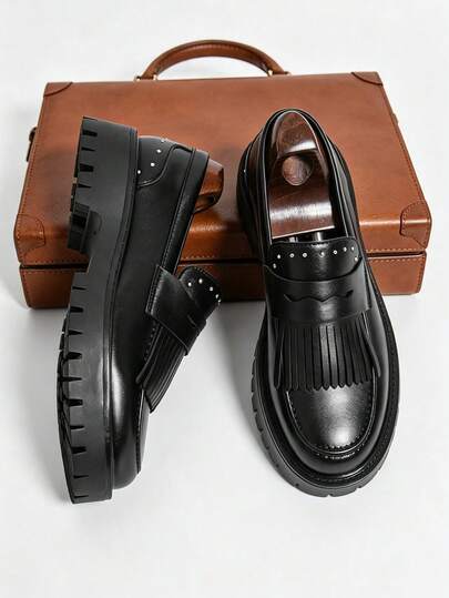 Men's Business Formal Shoes Fashion Korean Style Casual Shoes Thick Sole Tassel Slip-On Fashion Men's Shoes, Suitable For Daily Casual Business Activities Gatherings Weddings Parties Banquets And Other Occasions