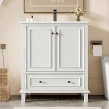 Bathroom Vanity Made Of Wood With Storage Adjustable With Drawers Black - 白色 - 查看 10