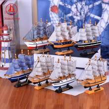 Velero Bote De Madera Con Luz Decoración Hogar Barco - Azul - Ver 4