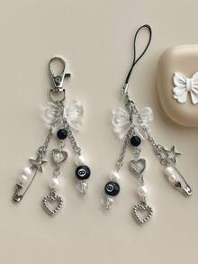 1pc Transparent Black Bow Charm, Korean Sweet & Cool Y2K Style, Girl's Bag, Key, Phone, Earphone Case Pendant, Phone Charm, Daily Accessory - Multicolor - View 1
