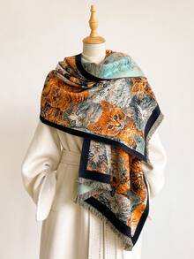 1pc Multi‑Breed Kitty Portrait Pattern 70*188cm Thick Shawl, Heavy Brushed Polyester Imitation Cashmere, Fall Winter Multi‑Use Wrap For Trip Gathering - Multicolor - View 4