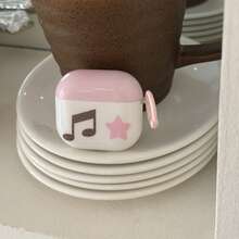 Ins Style Pink & White Color Block Music Note & Star Print Compatible With Airpods Earphone Protective Case, Sweet & Cool Girl Style, Anti-Fall & Anti-Scratch, Easy To Install & Remove, Compatible With Apple Pro 2/ Pro/ 4/ 3/ 2, Perfect As Birthday, Christmas, New Year Holiday Gift For Family - Patchwork Music Note Star + Round Buckle - View 7