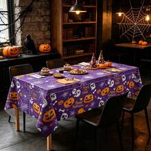 1pc/4pcs 54" X 108" Orange & Black Disposable Plastic Tablecloth, Cute Pumpkin & Ghost Design, Suitable For Trick Or Treat Halloween Decoration, Indoor/Outdoor Rectangular Tabletop - Multicolor - View 3
