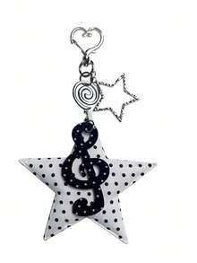 Vintage Polka Dot Stripe Musical Note Star Keychain Bag Charm Accessory Creative Cute Fun Hanging Ornament - Black - View 3