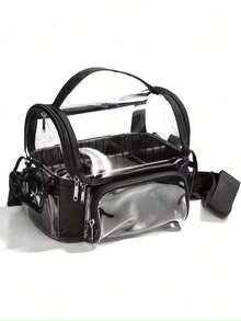 1pc Large Capacity Transparent Crossbody Makeup Bag, Toiletry Storage Organizer - Black - View 1