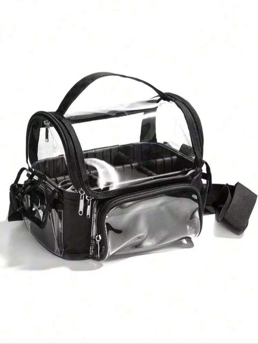 1pc Large Capacity Transparent Crossbody Makeup Bag, Toiletry Storage Organizer - Black - View 1