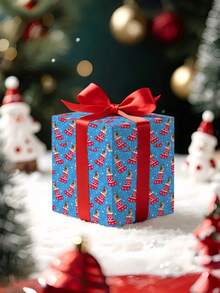 1 Roll Of Christmas Gift Wrapping Paper Featuring Christmas Dog And Stocking Patterns;Perfect For Christmas Gift Wrapping,Holiday Party Decor,Home Festive Decoration,DIY Craft,Festive Favour Wrapping Dimensions: 43 Cm X 300 Cm. - A - View 7