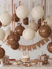 Bulk 22-Inch 4D Metallic Foil Balloon Set With Satin Bow Ribbon, Giant Round Balloons For Ceiling Holiday Decor, New Year, Birthday, Wedding Party Decoration (Cream, Beige, Khaki) - CBK 4D - View 6