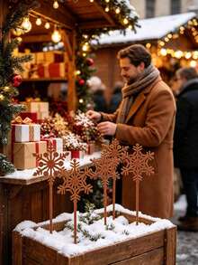 1 Set Christmas Garden Decor Stakes, Alternating Hollow Snowflake Design, Suitable For Christmas And Winter Themed Yard And Garden Decoration, Applicable To Patio, Guest Room And Outdoor Party - A - View 2