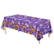 1pc/4pcs 54" X 108" Orange & Black Disposable Plastic Tablecloth, Cute Pumpkin & Ghost Design, Suitable For Trick Or Treat Halloween Decoration, Indoor/Outdoor Rectangular Tabletop - Multicolor - View 10