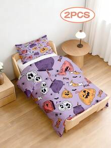 1 Set Of Light Purple Pumpkin Skeleton Ghost Spider Pattern Children'S Blanket Cover, Made Of Polyester Material, Suitable For Halloween Babies - Multicolor - View 5