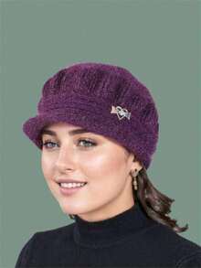 1 pièce Bonnet tricoté pour femme, bonnet à capuche épais pour l'hiver, bonnet tricoté respirant et chaud pour l'extérieur, fabriqué en fibre de polyester, lavable à la main ou à sec, design élastique, accessoire de mode pour femmes - A - Voir 3
