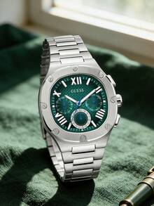 Jam Tangan Pria GUESS GW0572G1, Gelang Stainless Steel Perak, Dial Biru Segi Delapan, Jam Tangan Kronograf Multifungsi - Perak - View 6