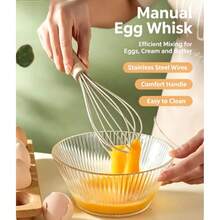 Wooden Handle Silicone Kitchen Utensils, Cooking Whisk Tool, Heat-Resistant Food Stirrer Accessory, Kitchen Tool; Whisk - Multicolor - View 7