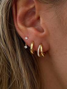 6pcs Simple Copper Zirconia Hoop Earrings Set For Women, Couples, Sisters, Holiday, Daily Matching - Style 2 - View 2