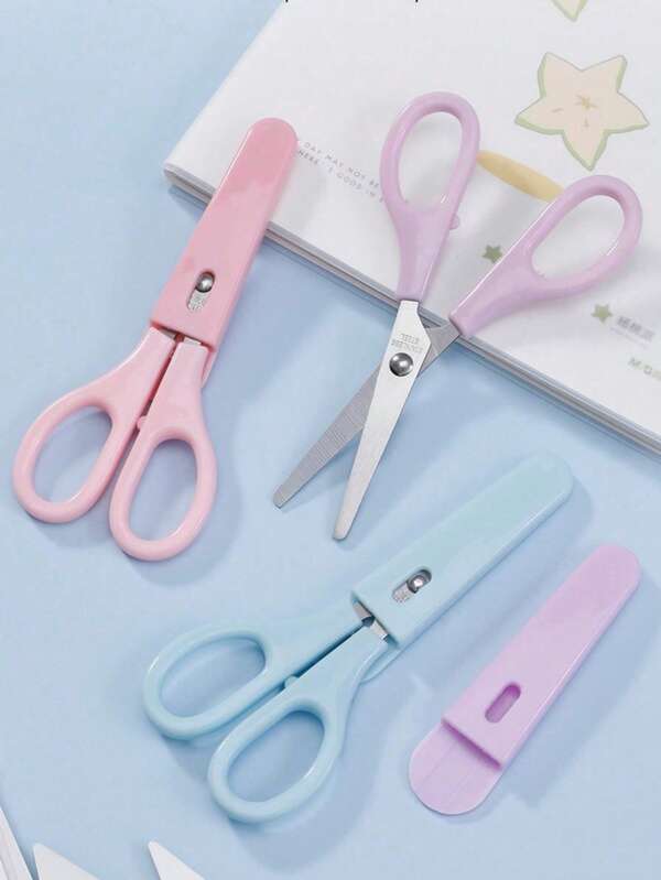 1pc Macaron Stainless Steel Round Tip Scissors, Equipped With Protective Cover Stainless Steel Blade, Portable Multi-Functional Scissors, Ergonomic Design, Suitable For Office/School/Home/Art Creation Scenarios. Can Cut Fabric/Paper/Metal Wire. Beautiful Design, Easy To Carry. Durable Daily Practical Scissors.