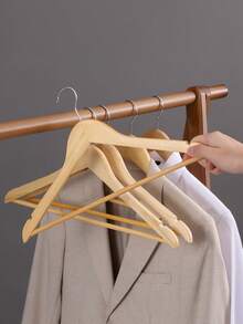 10pcs Wooden Hangers With Anti-Slip Bar, Suitable For Clothing Stores, Hotels, Home, Home Decor, Travel Essentials, Room Decoration, Storage, Clothing Organizer, Storage Rack - View 10