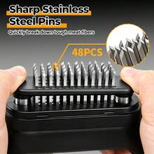 1PC Meat Tenderizer Tool With 48 Stainless Steel Ultra-Sharp Needles And Protective Cover, Suitable For Beef, Turkey, Chicken, Steak, Veal, Fish, Etc., Heavy-Duty Cooking Tool Best For Tenderizing, Grilling, Marinating Kitchen Cooking - Multicolor - View 7