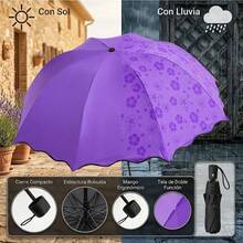 Sombrilla mágica, varios colores, al contacto con el agua empieza a aparecer su estampado Paraguas Mágico Protector Solar Mágico Contra el Sol y la Lluvia Diseño Compacto para Uso Diario - Morado - Ver 5