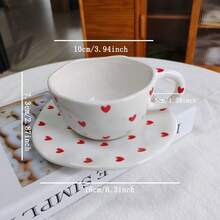 250ml Hand-Painted Underglaze Ceramic Coffee Cup And Saucer, Vintage Ins Style Coffee Shop Afternoon Tea Cup, Suitable For Daily Use - Red Heart - View 2