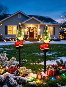 1pc Solar Powered Christmas Boot Stump Light, Outdoor Waterproof LED Pathway Light, Christmas Decorative Ground Light, Suitable For Yard Garden Lawn Holiday Decoration - Multicolor - View 4