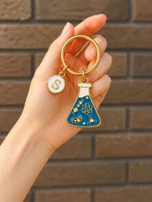 Creative Chemistry Flask Keychain With 26 Letter Charms, Graduation Season Student Souvenir Gift, Personalized Backpack Charm - Blue Beaker - View 4