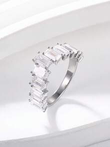 Besthing 1pc S925 Sterling Silver 5.5CT Rectangular Moissanite Ring, Elegant Minimalist Style, Suitable For Wedding, Party, Valentine's Day, Daily Wear, Date, Holiday Jewelry - Silver - View 2