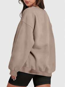 Speed mate Women Oversized Sweatshirt Crewneck Sweater Casual Fall Outfits 2026 | Fleece Lined, Comfort Stretch Fabric, Basic Loose Hoodie - Camel - View 3