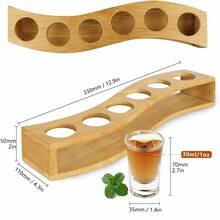 1pc Wine Glass Holder, Natural Bamboo Base, Double-Layer Wavy Design, 6 Circular Holes On Each Layer, Fits Standard Thick Glass Shot Glasses (One-Shot/Liquor Glasses), Suitable For Home Gatherings, House Parties, Birthday Parties, Wine Glass Display Tray, Convenient For Serving Drinks - Multicolor - View 6