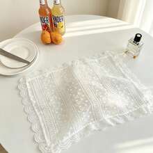 1pc/2pcs/6pcs French White Embroidered Placemats, Ins Girl Lace Trim Napkins, Coasters, Multi-Purpose Dust Cover Cloth, Tablecloth - Multicolor - View 1