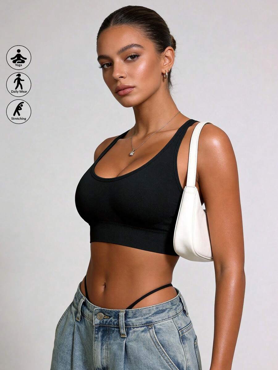 Runway Rest Yoga 2件裝舒適透氣女用內衣,聚攏提托運動內衣,內衣 - 黑色 - 查看 1
