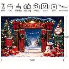 One Christmas Arctic Backdrop, Winter Wonderland Snow Scene Background, Santa Claus Village Red Gate Photography Backdrop, Christmas Decorations, Merry Christmas Party Decorations, Photo Booth Banner. - View 6