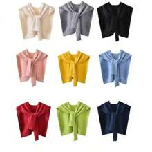 1pc Women's Core Spun Yarn Knit Shawl, Spring/Autumn Outerwear, Solid Color Thin Cardigan, Summer Knot Fake Collar Scarf - Multicolor - View 2