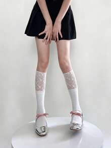 1/2雙女款蕾絲拼接膝高襪，鏤空小腿鬆垮襪，適合日常搭配靴子穿著 - 彩色 - 查看 5